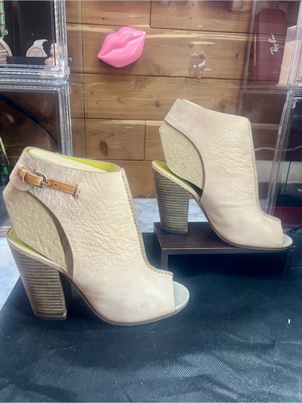 Coach Cream Peep-Toe Block Heel Booties